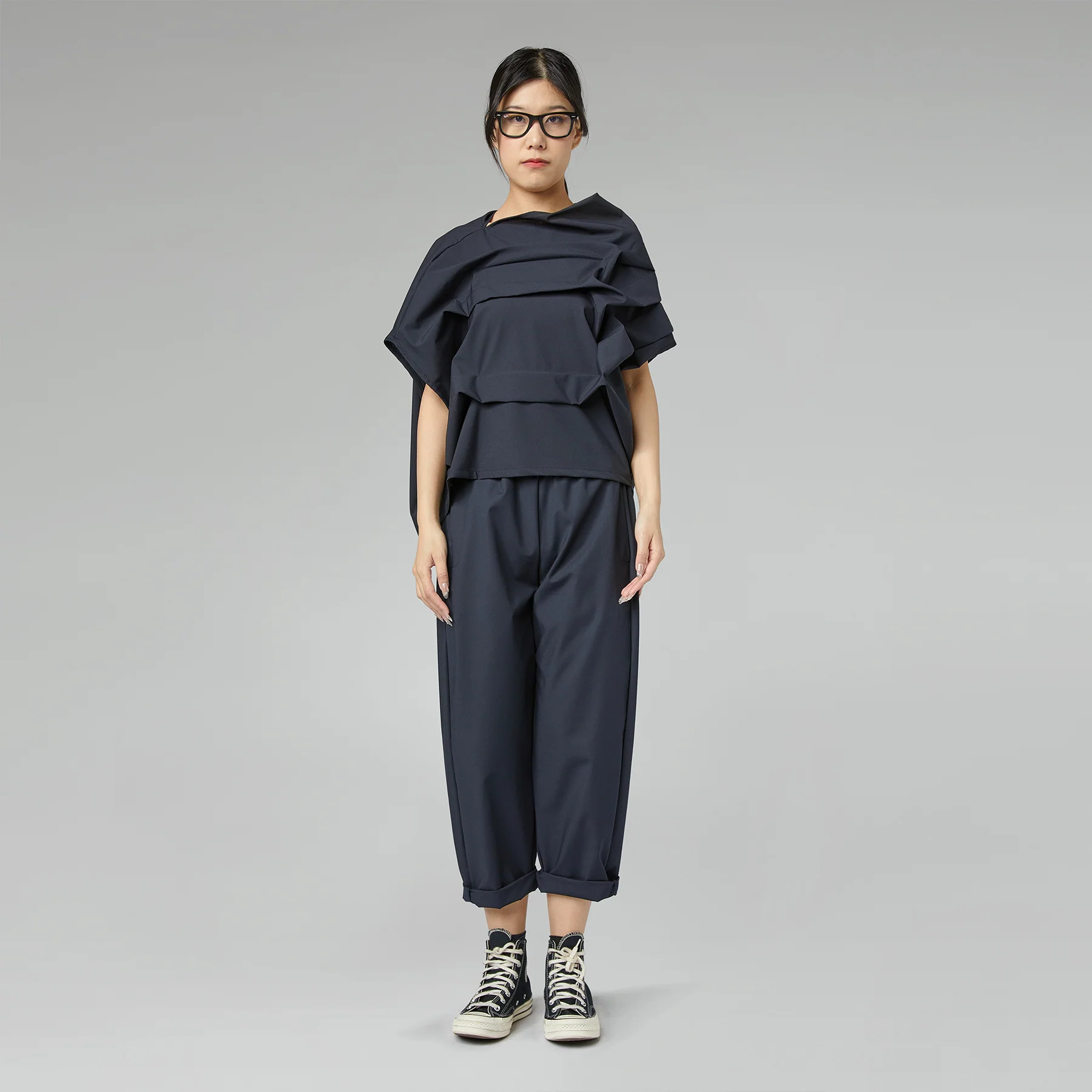 TWILL PLEATED BLOUSE BLACK - Image 4